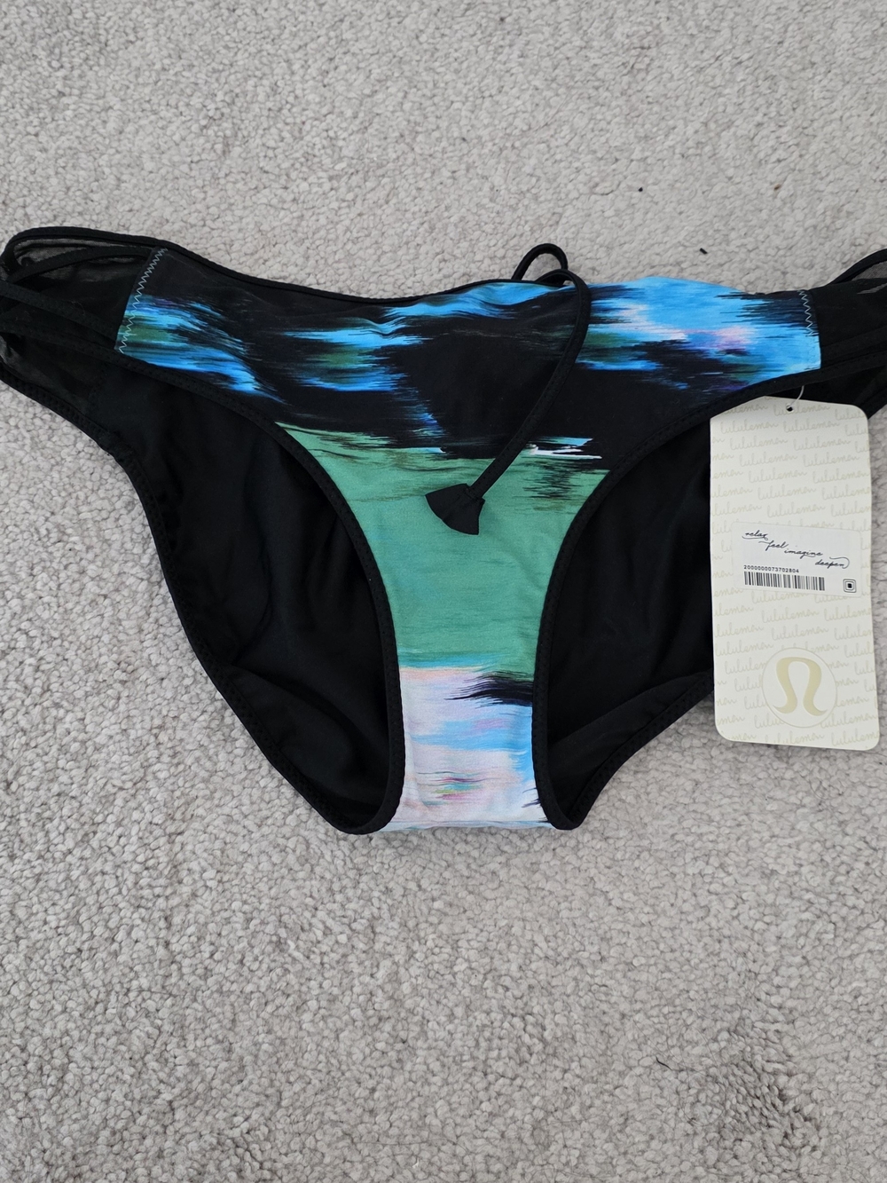 lululemon athletica Black Bikini Bottom with Blue & Teal Print